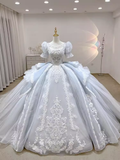 Fairytale Ball Gown Scoop Neckline Tulle Lace Long Wedding Dresses HZ1024