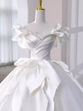 Princess Ball Gown Off The Shoulder Satin Long Wedding Dresses HZ1024