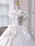 Princess Ball Gown Off The Shoulder Satin Long Wedding Dresses HZ1024