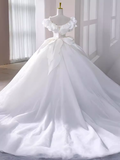 Princess Ball Gown Off The Shoulder Satin Long Wedding Dresses HZ1024