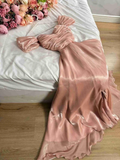 Modest A Line Strapless Silk Satin Long Pink Prom Dress Evening Dresses HZ1024