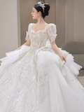 Princess Ball Gown Half Sleeves Lace Wedding Dresses HZ1024
