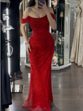 Elegant Mermaid Off-shoulder Sequined Slim Fit Prom Dress Long Evening Dresses HZ1024
