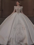 Princess Ball Gown Scoop neckline Long Sleeves Lace Wedding Dresses HZ1024