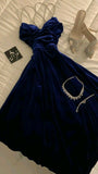 Cute A line Spaghetti Straps Royal Blue Velvet Homecoming Dresses 21st Birthday Outfit HZ1024