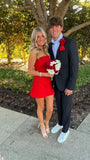 Simple A Line Strapless Red Satin Short Homecoming Dresses 18th Birthday Outfits HZ1024