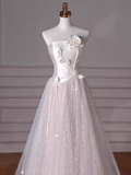 Romantic A line Strapless Tulle Long Wedding Dresses HZ1024