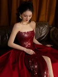Sexy Mermaid Red Sleeveless Long Sequin Prom Dress Evening Dresses HZ1024