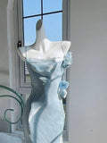 Modest Mermaid Spaghetti Straps Long Blue Prom Dress Evening Dresses HZ1024