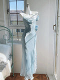 Modest Mermaid Spaghetti Straps Long Blue Prom Dress Evening Dresses HZ1024