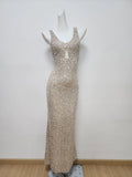 Modest Mermaid Straps Long Sequin Champagne Prom Dress Evening Dresses HZ1024