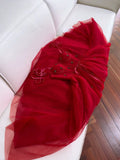 Elegant A line Spaghetti Straps Red Slim Fit Tulle Prom Dress Evening Dresses HZ1024