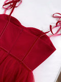 Elegant A line Spaghetti Straps Red Slim Fit Tulle Prom Dress Evening Dresses HZ1024