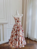 Elegant A Line Straps Neckline Pink Floral Satin Prom Dress Evening Dresses HZ1024