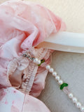 Simple A Line Short Sleeves Pink Tulle Floral Prom Dress Evening Dresses HZ1024
