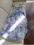 Pretty A Line Spaghetti Straps Long Blue Floral Prom Dress Evening Dresses HZ1024