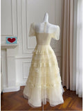 Modest A Line Scoop Neckline Yellow Lace Homecoming Dresses Birthday Outfits With Beads HZ1024