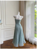 Modest A line Spaghetti Straps Light Sky Blue Lace Ankle Length Prom Dress Formal Dresses HZ1024