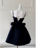 Cute A Line Spaghetti Straps Black Satin Homecoming Dresses Birthday Outfits With Beads HZ1024