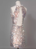 Modest Sheath Sequin Short Prom Dresses HZ1024