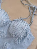 Modest Ball Gown Straps Lace Ruffles Light Sky Blue Length Prom Dress Formal Dresses HZ1024