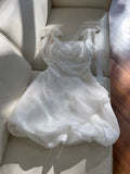 Sexy Ball Gown Spaghetti Straps White Organza Short Homecoming Dresses Birthday Outfits HZ1024