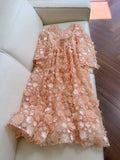 Modest A line V Neckline Long Sleeves Blush Pink Lace Prom Dress Formal Dresses With Bow HZ1024