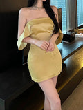 Simple Sheath Off The Shoulder Yellow Short SatinHomecoming Dresses Birthday Outfit HZ1024