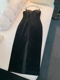 Sexy Sheath Spaghetti Straps Black Velvet Slit Prom Dress Formal Dresses HZ1024