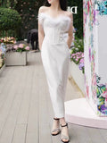 Sexy Sheath Sweetheart White Ankle Length Prom Dress Formal Dresses With Feather HZ1024