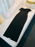 Sexy Sheath Sweetheart Black Ankle Length Prom Dress Formal Dresses With Feather HZ1024
