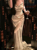 Sexy Sheath Spaghetti Straps Ivory Floor Length Prom Dress Formal Dresses With Beads HZ1024