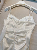 Sexy Sheath Spaghetti Straps Ivory Floor Length Prom Dress Formal Dresses With Beads HZ1024