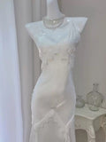 Simple Sheath Spaghetti Straps Ivory Long Prom Dress Formal Dresses With Pearls HZ1024