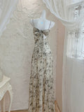 Modest A line Spaghetti Straps Long Floral Chiffon Prom Dress Evening Dresses HZ1024