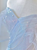 Sexy Mermaid Off The Shoulder Blue Long Prom Dresses Tulle Birthday Outfits HZ1024