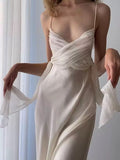 Modest A Line Spaghetti Straps White Prom Dresses Ruffles Backless Evening Dress HZ1024