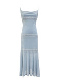 Pretty Sheath Straps Blue Beads Prom Dresses Sexy Evening Dress HZ1024