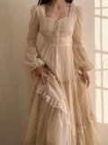 Chic A line Square Neckline Floor Length Lace Chiffon Prom Dresses Simple Evening Dress HZ1024