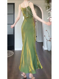Pretty Sheath Spaghetti Straps Green Long Prom Dresses HZ1024