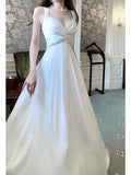 Sexy A line Straps Sleeveless White Chiffon Long Prom Dresses HZ1024