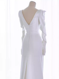 Vintage Mermaid Long Sleeves White Satin Long Wedding Dresses HZ1024