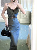 Sexy Sheath Spaghetti Straps Gray Long Length Prom Dresses Evening Dress HZ1024