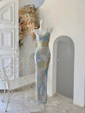 French Sheath Spaghetti Straps Floral Long Prom Dresses Evening Dress HZ1024