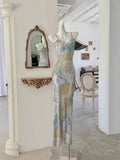 French Sheath Spaghetti Straps Floral Long Prom Dresses Evening Dress HZ1024
