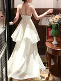 Classy A Line Spaghetti Straps Ivory Long Prom Dresses Evening Dress With Layers HZ1024