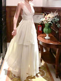 Classy A Line Spaghetti Straps Ivory Long Prom Dresses Evening Dress With Layers HZ1024