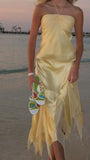 Classic Sheath Halter Yellow Chiffon Long Prom Dress With Ruffles HZ1024
