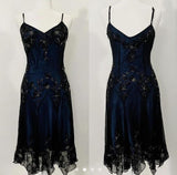 Classic A Line Spaghetti Straps Beads Black Chiffon Prom Dress With Ruffles HZ1024