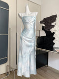 Classic Sheath Spaghetti Straps Floral Long Prom Dress With Ruffles HZ1024